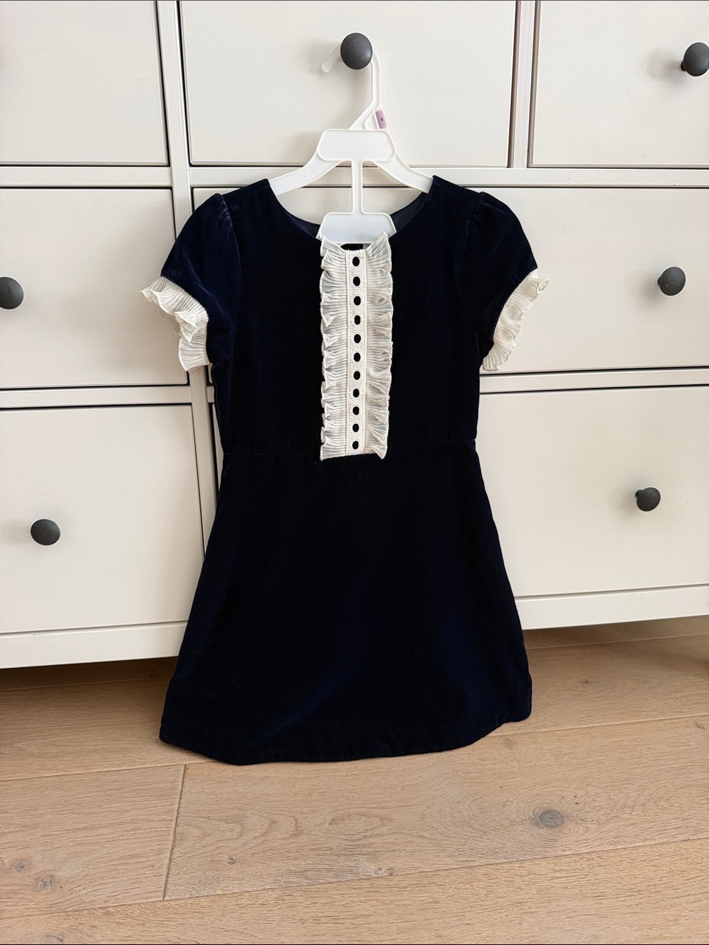 Navy Janie and Jack Velvet Girls' Dress with Cream Ruffle Trim size 7